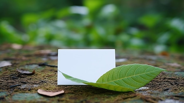 Tarjeta en blanco sobre un fondo natural de hoja roja IA generativa