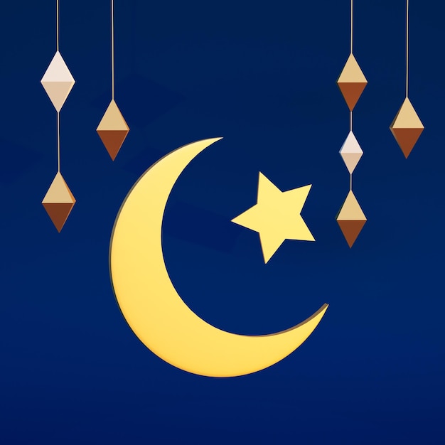 Tarjeta de celebración de la estrella y la luna para el Ramadán Kareem en fondo azul