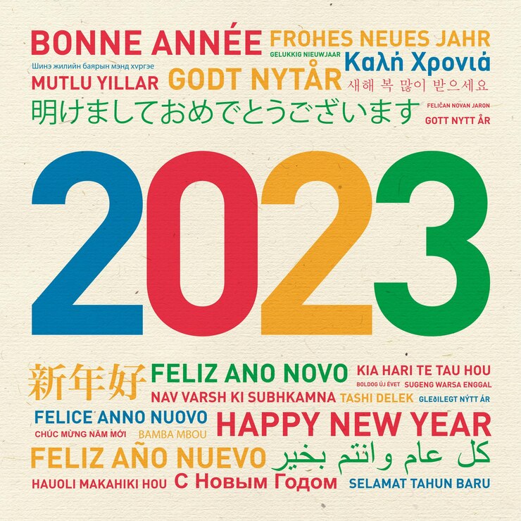 Foto tarjeta colorida de feliz año nuevo del mundo