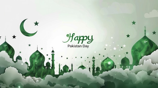 Tarjeta conceptual del día de Pakistán con el texto Feliz Día de Pakistán