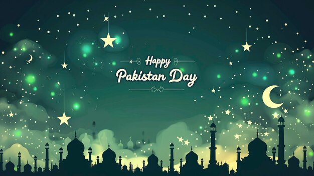 Tarjeta conceptual del día de Pakistán con el texto Feliz Día de Pakistán