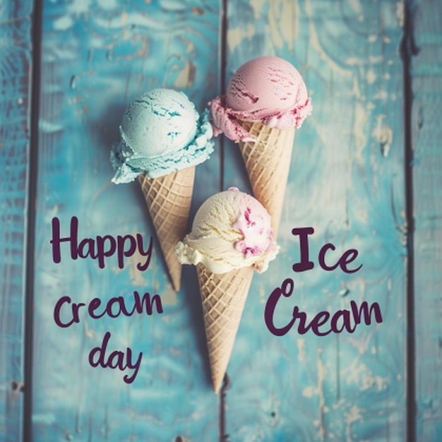 una tarjeta con conos de helado que dice feliz helado