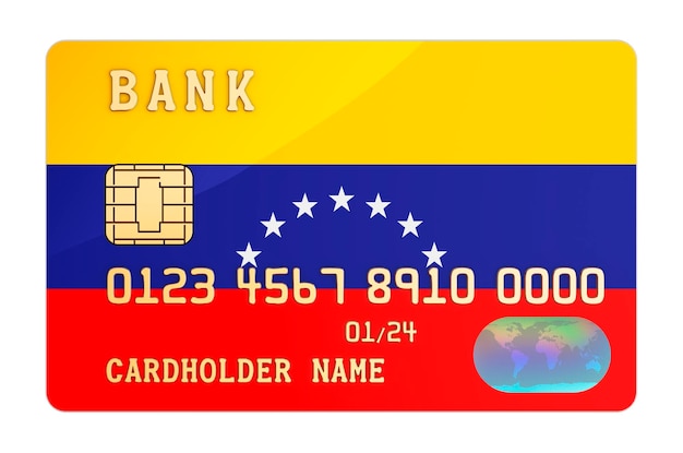 Foto tarjeta de crédito bancaria con bandera venezolana sistema bancario nacional en venezuela concepto 3d renderizado