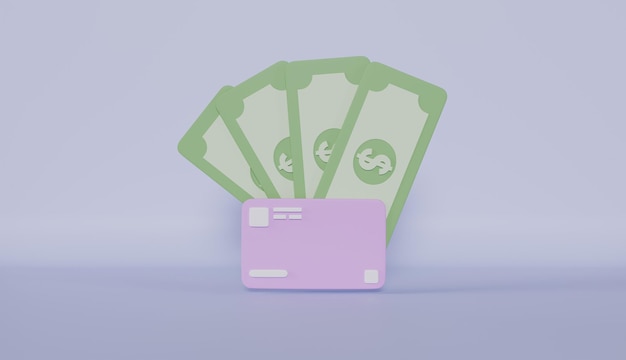 Tarjeta de crédito con dinero pila de billetes compras en línea ahorrar dinero pago en línea