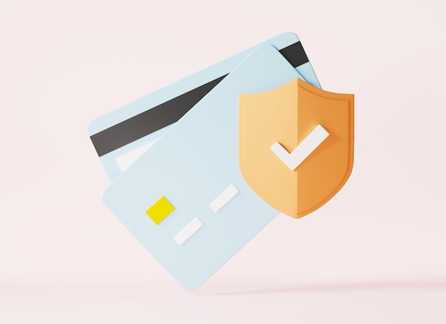 Tarjeta de crédito con icono en forma de candado Tarjeta bancaria bloqueada Protección de transacción segura Representación 3D