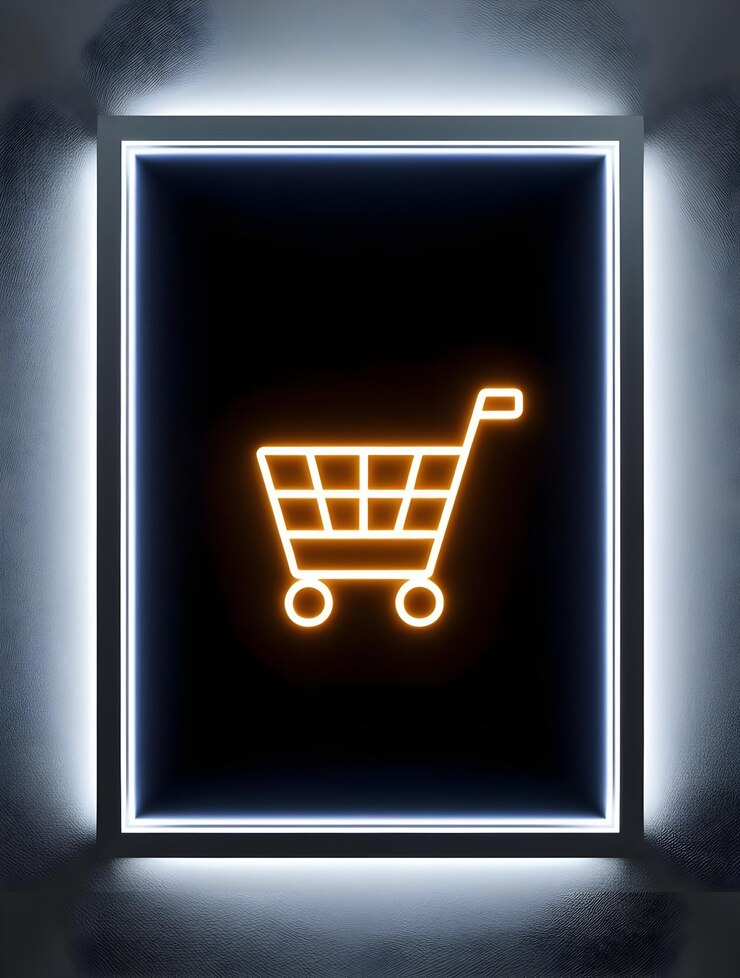 Foto tarjeta de crédito plana flotante marco de carrito de compras brillante para las promociones de cyber monday diseño limpio wi