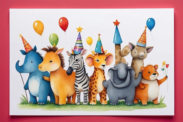 Foto tarjeta de cumpleaños del desfile de animales