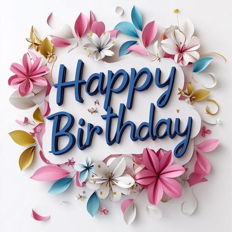 una tarjeta de cumpleaños con flores y una foto de un feliz cumpleaños