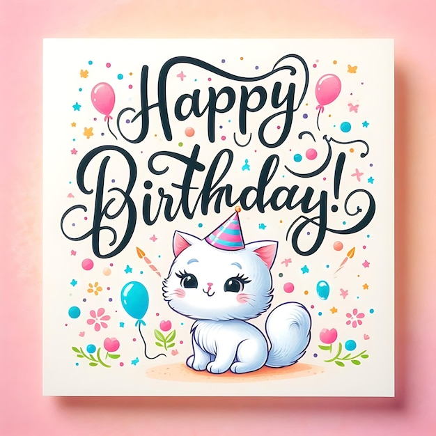 Foto una tarjeta de cumpleaños con un gato en ella que dice feliz cumpleaños