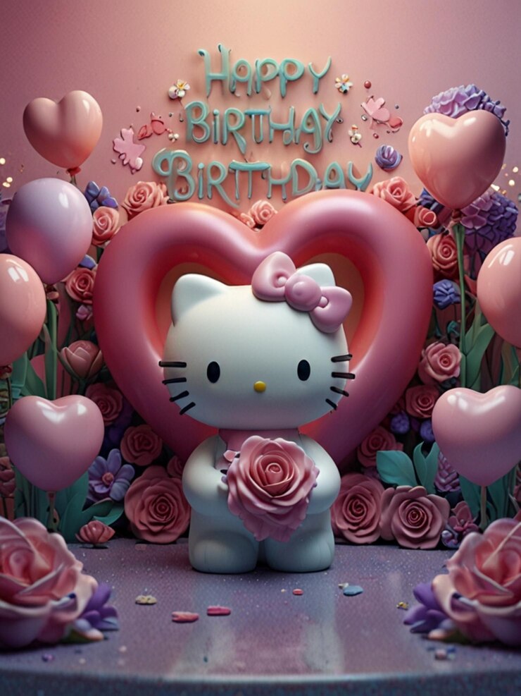 Foto una tarjeta de cumpleaños de hello kitty con un corazón que dice feliz cumpleaños