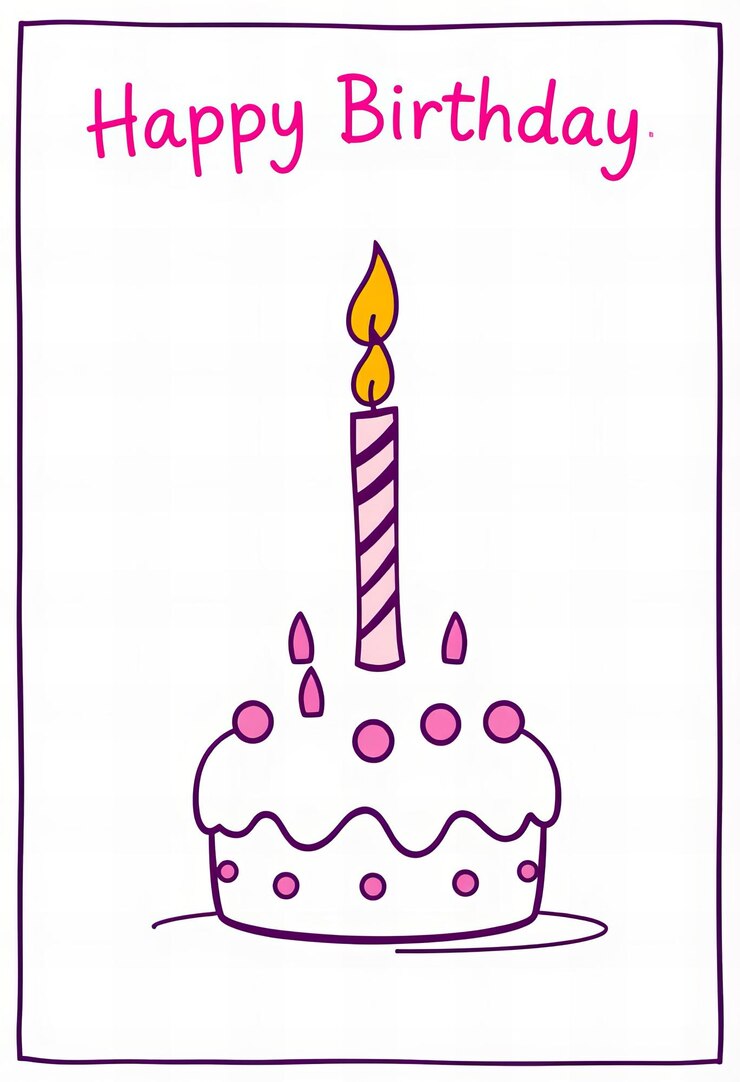 una tarjeta de cumpleaños con un pastel de cumpleañas con una vela encendida en él
