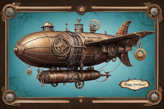 Tarjeta de cumpleaños Steampunk Airship