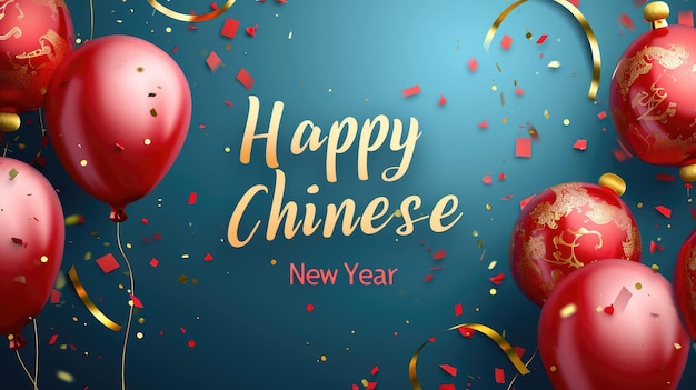 Tarjeta del día de año nuevo chino sobre fondo azul.