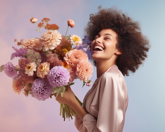 Tarjeta del Día de las Madres Día Internacional de la Mujer Niña con flores