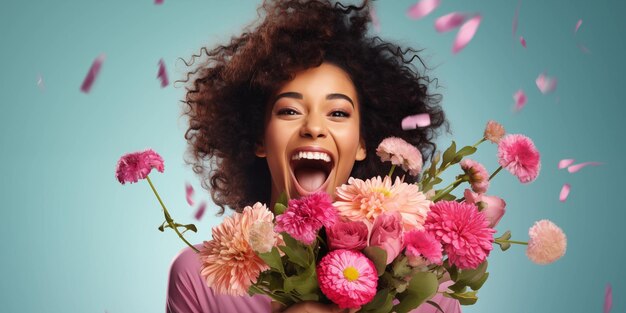 Tarjeta del Día de las Madres Día Internacional de la Mujer Niña con flores