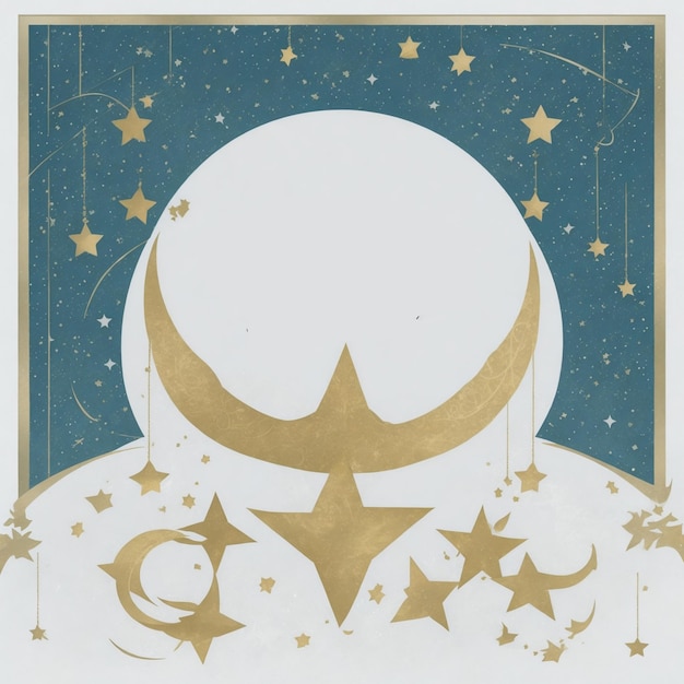 Foto tarjeta eid mubarak con decoración de luna y estrella