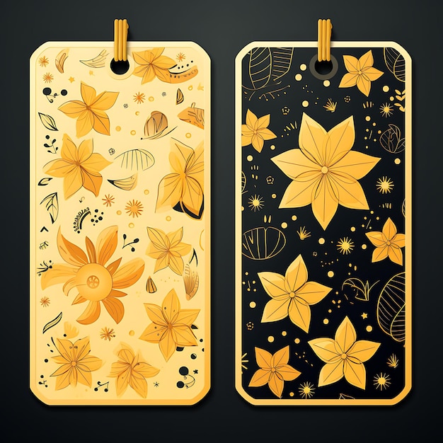 Tarjeta de etiqueta con patrón vietnamita en forma de estrella Color amarillo Brig Diseño 2D Creativo Antiguo Tradicional