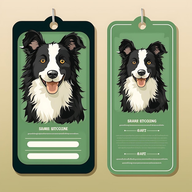 Foto tarjeta de etiqueta de perro border collie información de cría de perros de papel negro tarjeta de colección de diseño vectorial 2d plana