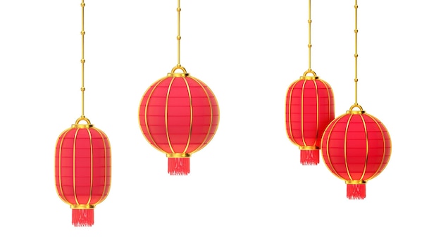 Tarjeta de felicitación 3D con linternas rojas - decoración navideña tradicional china de año nuevo