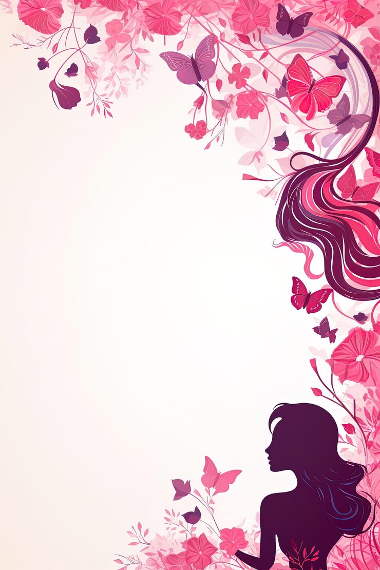 Foto tarjeta de felicitación el 8 de marzo con flores decorativas y silueta de una mujer