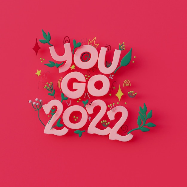 Tarjeta de felicitación de año nuevo 2022 arte 3d