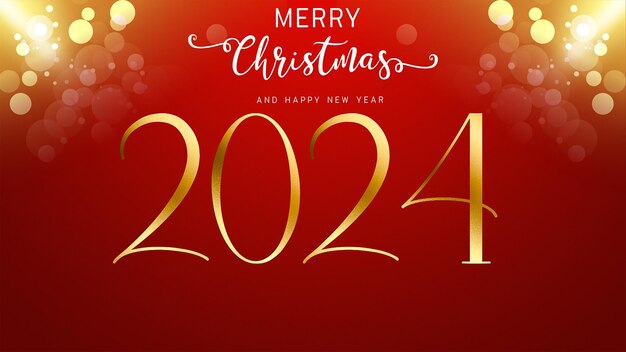 Tarjeta de felicitación de año nuevo con letras de texto de 2024 en color dorado