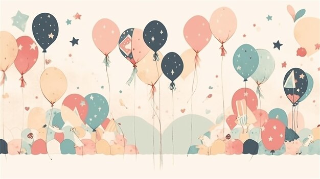 Tarjeta de felicitación con casa y globos de colores Ilustración vectorial