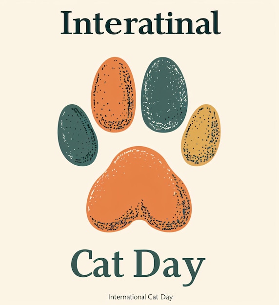 Tarjeta de felicitación para el Día Internacional del Gato con adorables patas de gato Ilustración vectorial en una s plana