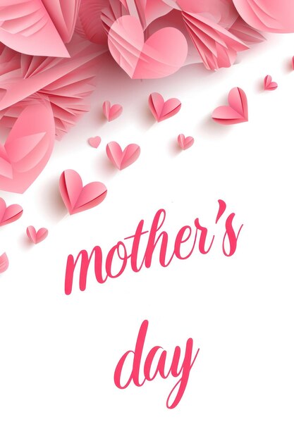 Tarjeta de felicitación del día de la madre Banner vectorial con corazones de papel rosa voladores 3d Minimalismo