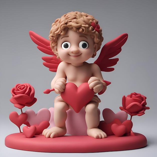 Tarjeta de felicitación del día de San Valentín con representación 3d de Cupido