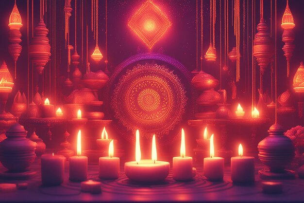Foto tarjeta de felicitación de diwali con dos di ya en llamas