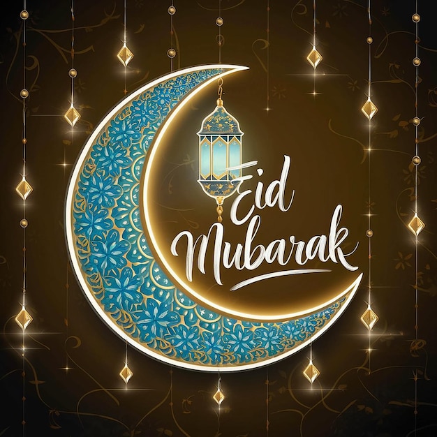 Tarjeta de felicitación de Eid con luna creciente decorativa
