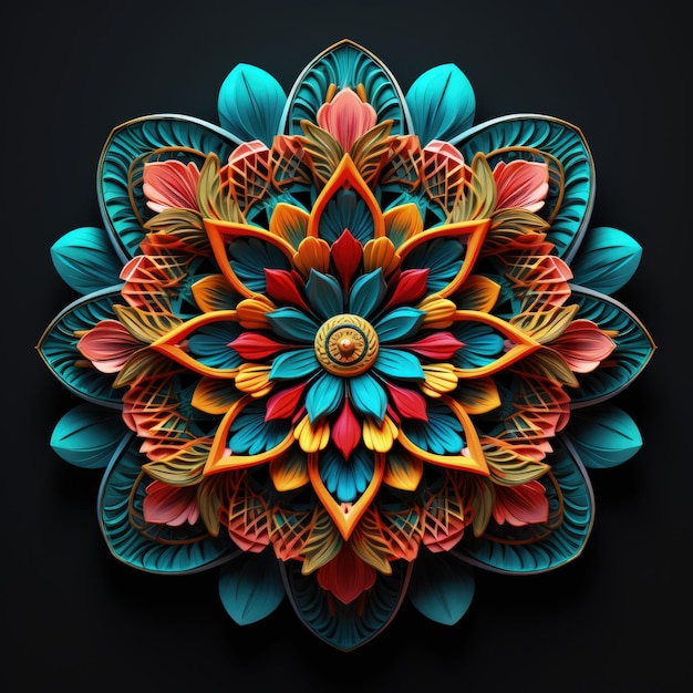 Tarjeta de felicitación Epic Mandala multicolor 3d IA generativa
