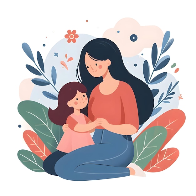 tarjeta de felicitación para el feliz día de la madre de la madre joven linda abrazando a su hija con amor