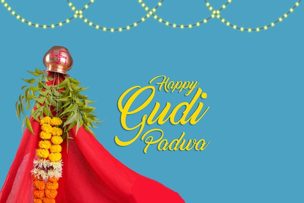 Tarjeta de felicitación feliz de Gudhi Padva. Fiesta tradicional de año nuevo para los hindúes marathi.