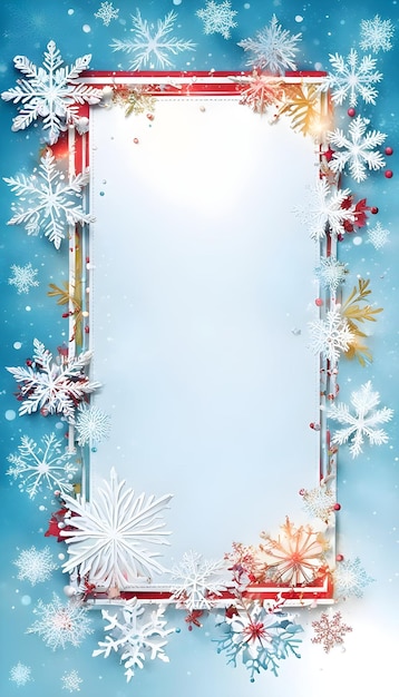 tarjeta de felicitación festiva con un tema invernal con copos de nieve y un mensaje cálido