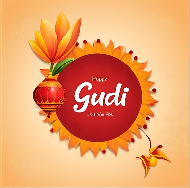 Tarjeta de felicitación Gudi Padwa con diseño elegante y deseos festivos