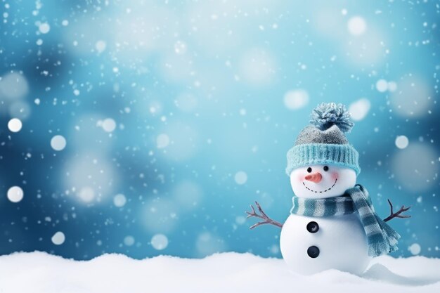 Tarjeta de felicitación de Navidad y Año Nuevo con un espacio vacío con un hombre de nieve alegre