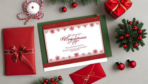 Tarjeta de felicitación de Navidad con los mejores adornos rojos decorativos