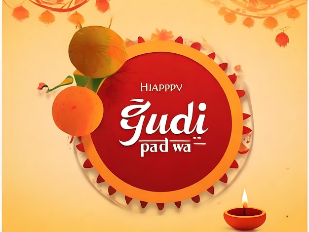 Tarjeta de felicitación tradicional Gudi Padwa con elementos festivos