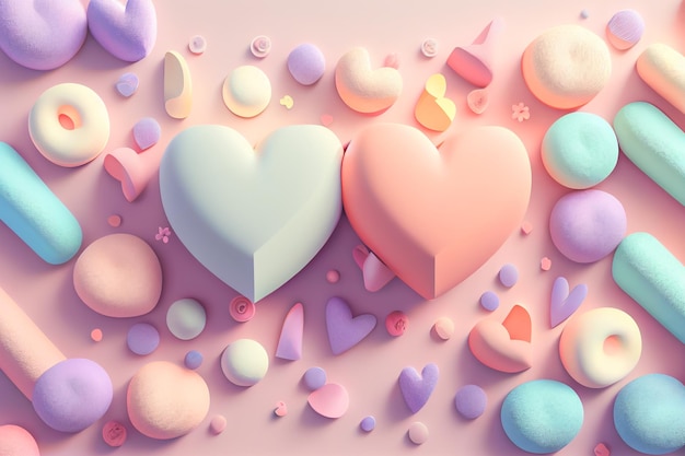 Tarjeta de felicitación de vacaciones para el día de San Valentín con fondo pastel Amor concepto de San Valentín 3d render