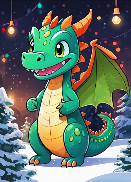 Tarjeta De Felicitaciones Con Ilustración De Dragón Verde De Año Nuevo De Dibujos Animados Lindo 2024