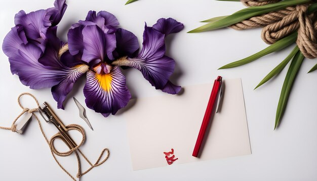 una tarjeta con una flor y un bolígrafo en ella