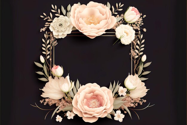 tarjeta, con, flor, rosa, hojas, boda, ornamento, concepto