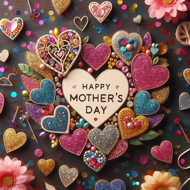 una tarjeta en forma de corazón con un corazón que dice feliz día de la madre