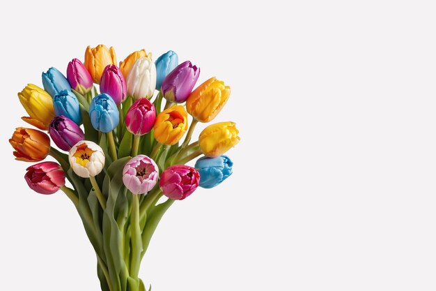 Foto tarjeta de fotos con un ramo de tulipanes de colores y espacio libre día de la mujer