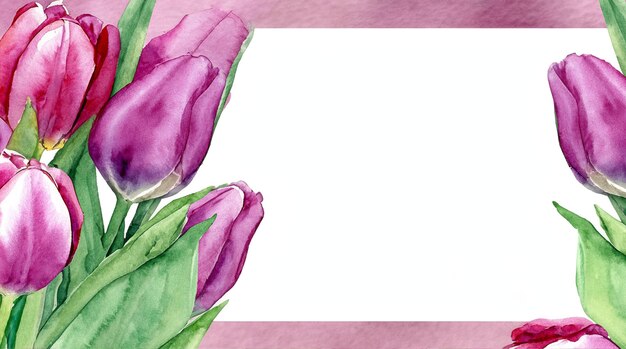 tarjeta de imágenes de acuarela tulipanes rosados y blancos