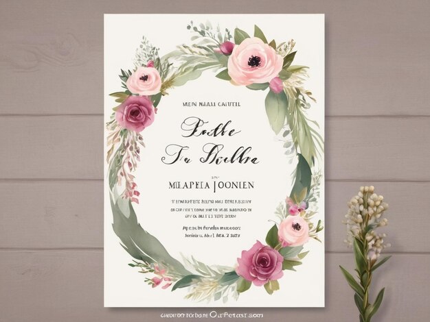 Foto tarjeta de invitación de boda bo chicho con corona de flores