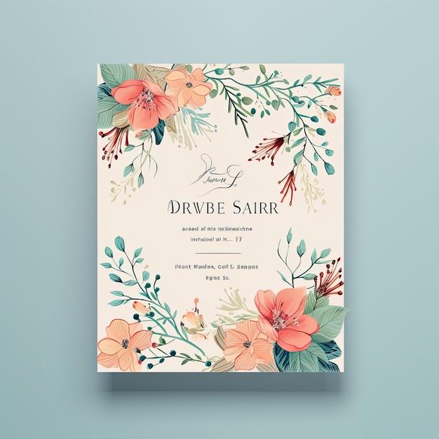 Foto tarjeta de invitación de boda con flores y hojas ilustración vectorial