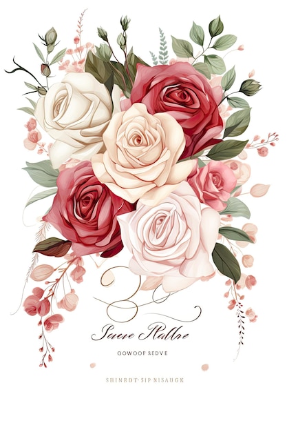 Tarjeta de invitación de boda con flores y hojas Ilustración vectorial